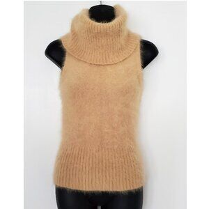 Vintage Y2K Rampage Angora Tan Sleeveless Turtleneck Sweater Size S Layer Cozy
